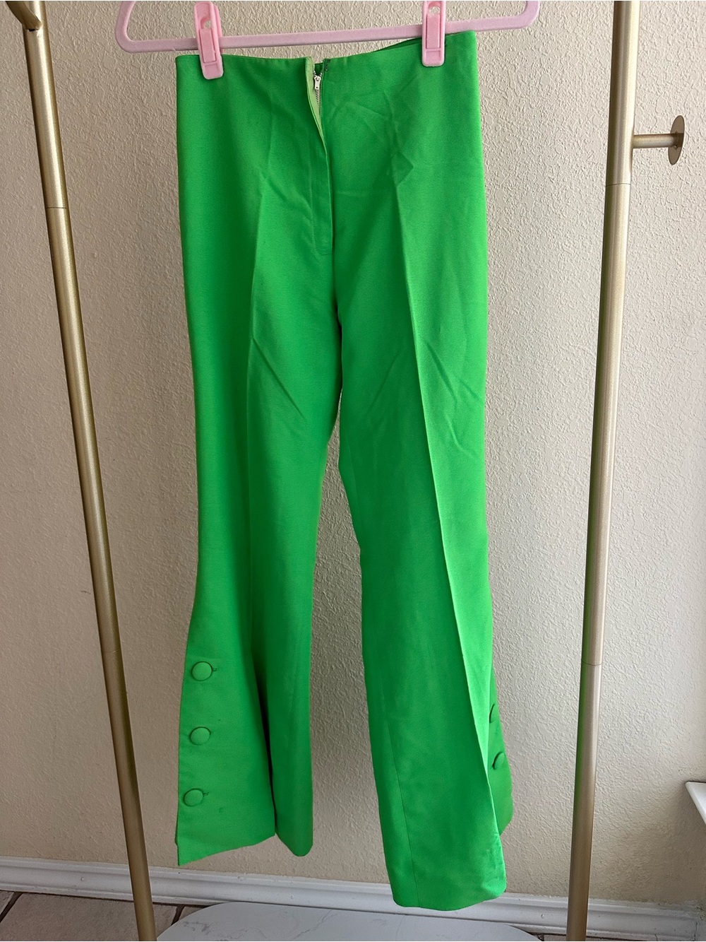 Vintage Sir James High-Rise Bright Green Flare Pants with Button Hem